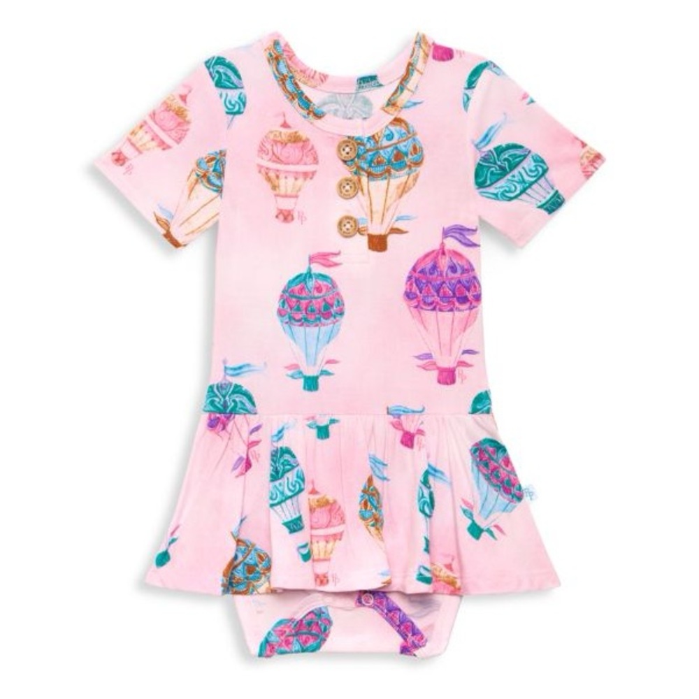 Posh Peanut Hot Air Balloon Gemma Print Short-Sleeve Henley Twirl Skirt Bodysuit